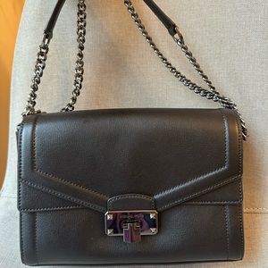 NWT Michael Kors Kinsley Medium shoulder Flap Leather Crossbody Bag Black